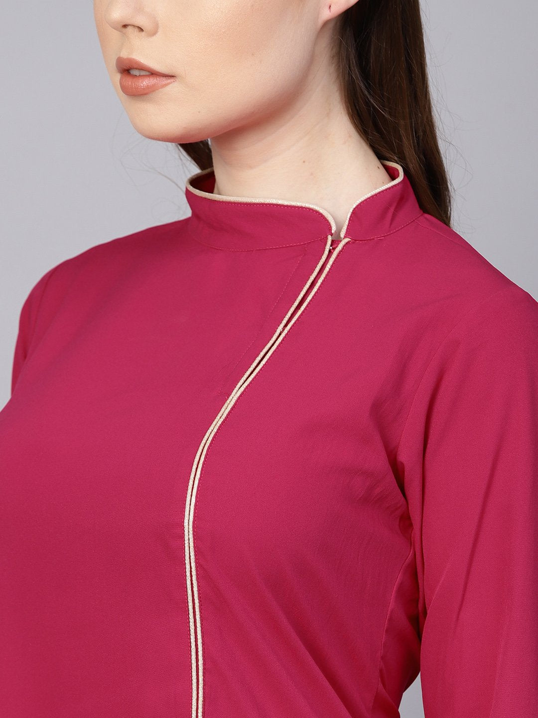 Solid Megenta Kurta With Side Slit & Roll Colllar | LASVINI - Redefining Indian Fashion with Elegance