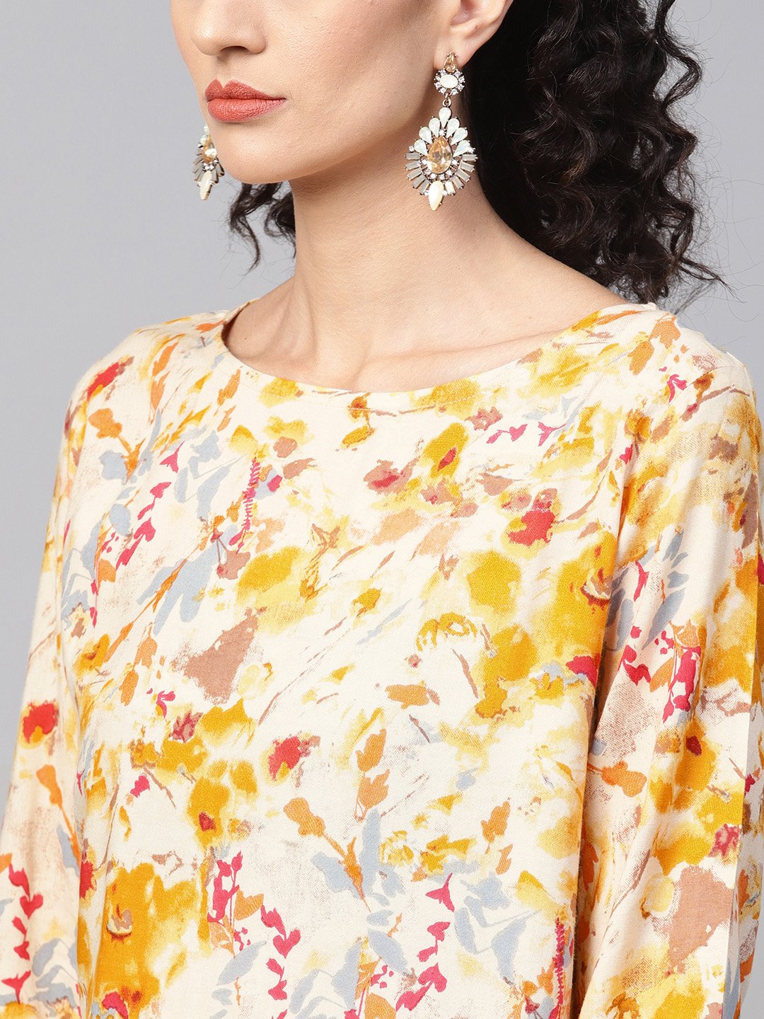 Yellow Coloured Printed Kurta Set With Solid Megenta Pants | LASVINI - Redefining Indian Fashion with Elegance