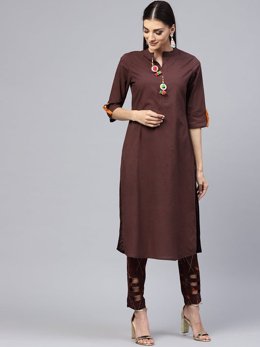 Dark Brown Printed Peeka A Boo Pants | LASVINI - Redefining Indian Fashion with Elegance