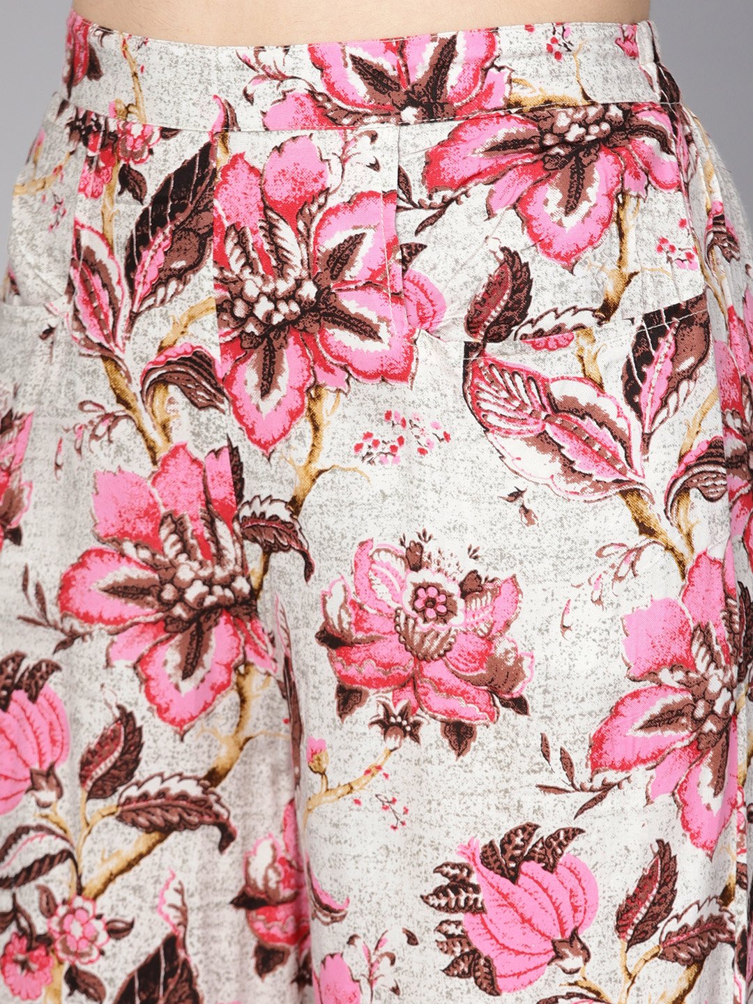 White & Chocolate Brown Printed Palazzo With Drawstring At Bottom | LASVINI - Redefining Indian Fashion with Elegance