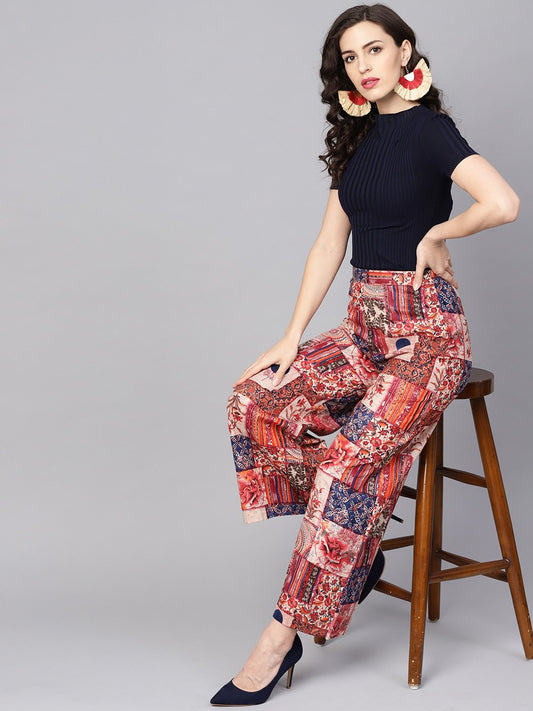 Multi Colored Cotton Ankle Length Palazzo | LASVINI - Redefining Indian Fashion with Elegance