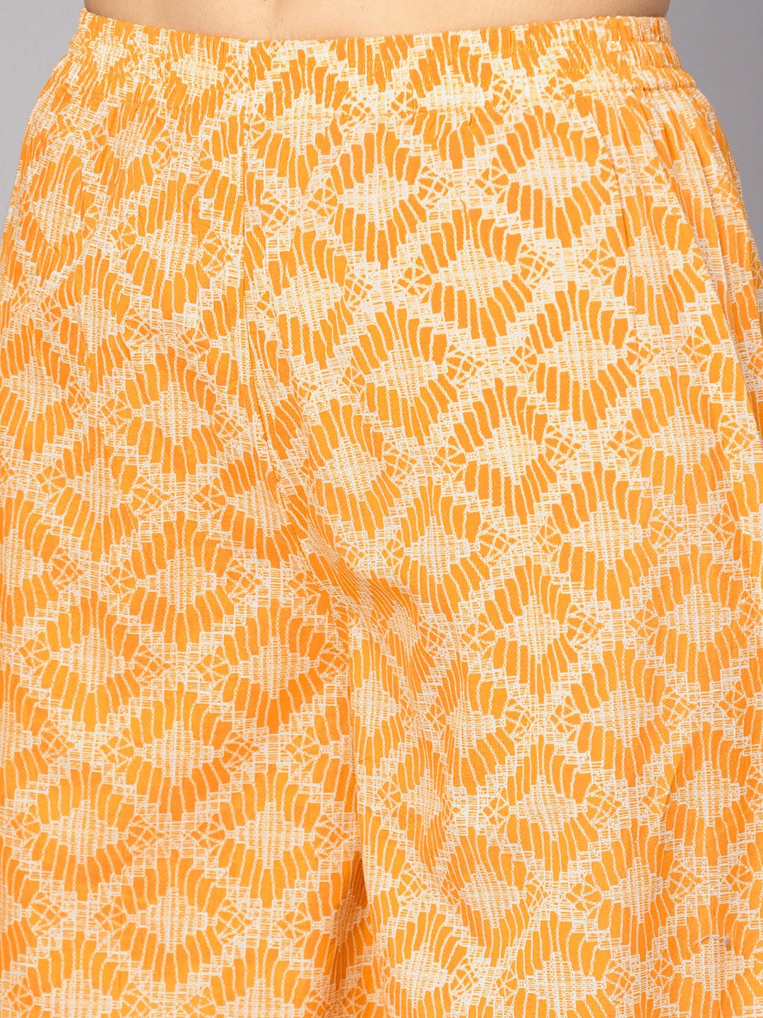 Yellow Geometric Printed Kurta Set With Flared Palazzo | LASVINI - Redefining Indian Fashion with Elegance