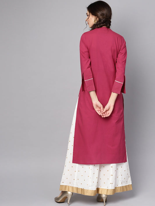 Burgundy Kurta Detailed With Gotta & Golden Thread Stitch At Yoke | LASVINI - Redefining Indian Fashion with Elegance