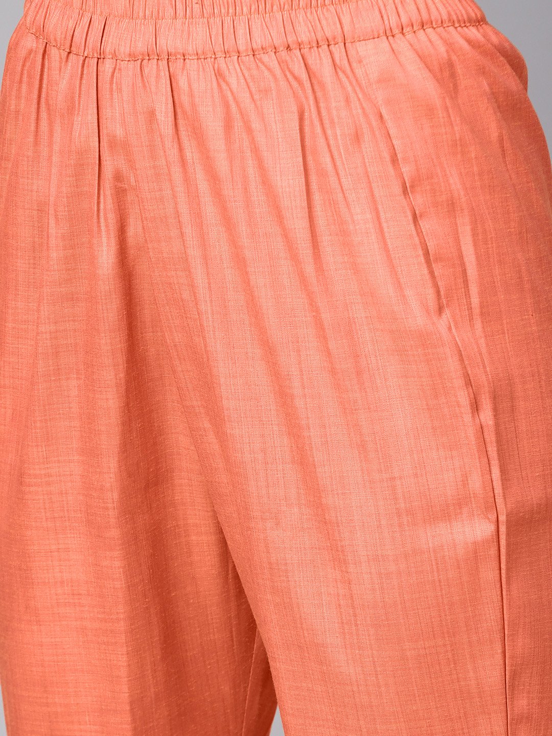 Solid Brown Half Sleeve Cotton Kurta With Solid Peach Pants | LASVINI - Redefining Indian Fashion with Elegance