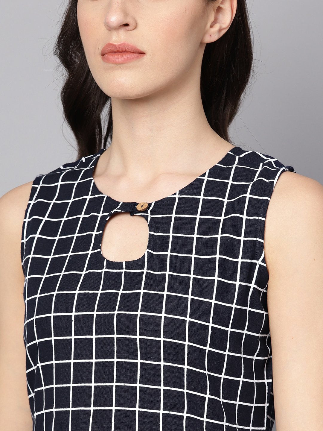 Black & White Checked Assyemtric Kurta With Keyhole Neckline | LASVINI - Redefining Indian Fashion with Elegance