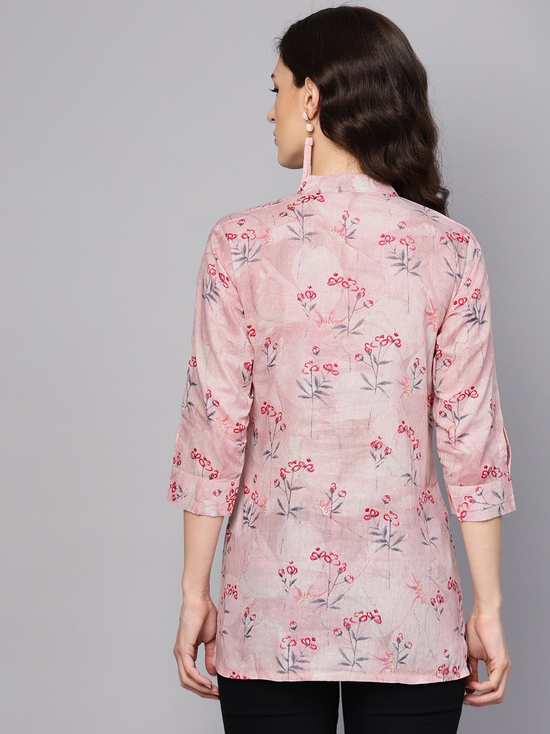 Baby Pink Printed 3/4Th Sleeve Cotton Tunic | LASVINI - Redefining Indian Fashion with Elegance