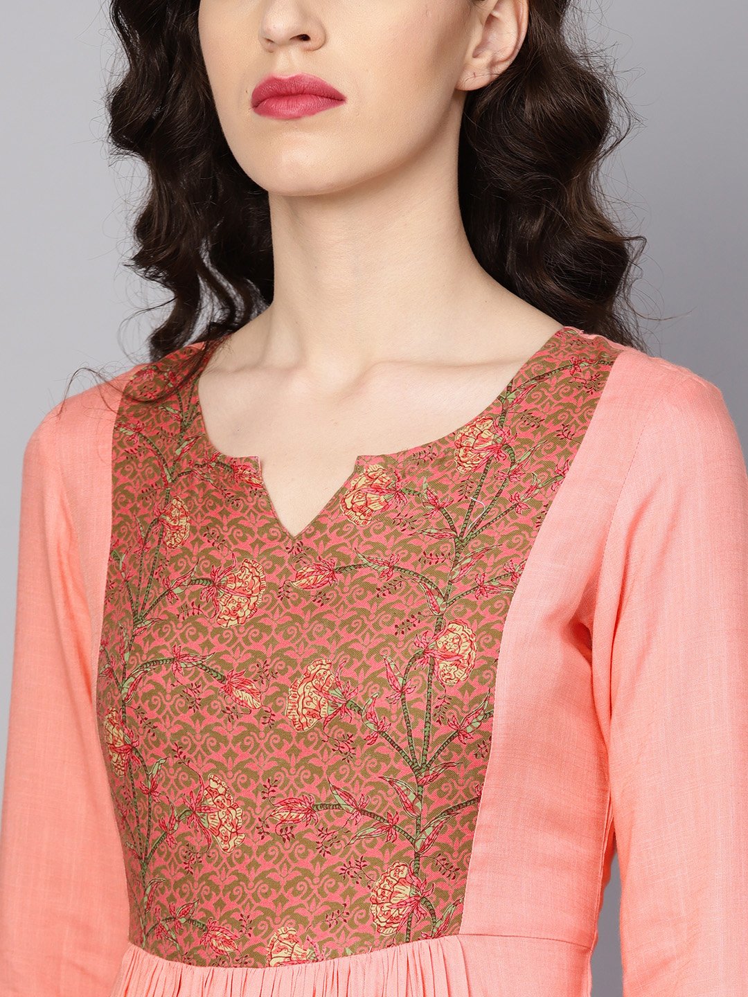 Solid Peach 3/4Th Sleeve Rayon Maxi Dress | LASVINI - Redefining Indian Fashion with Elegance