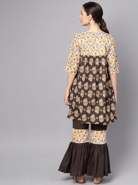 Black & Beige Printed Kurti With Printed Sharara | LASVINI - Redefining Indian Fashion with Elegance