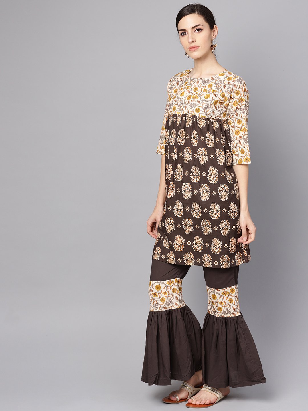 Black & Beige Printed Kurti With Printed Sharara | LASVINI - Redefining Indian Fashion with Elegance