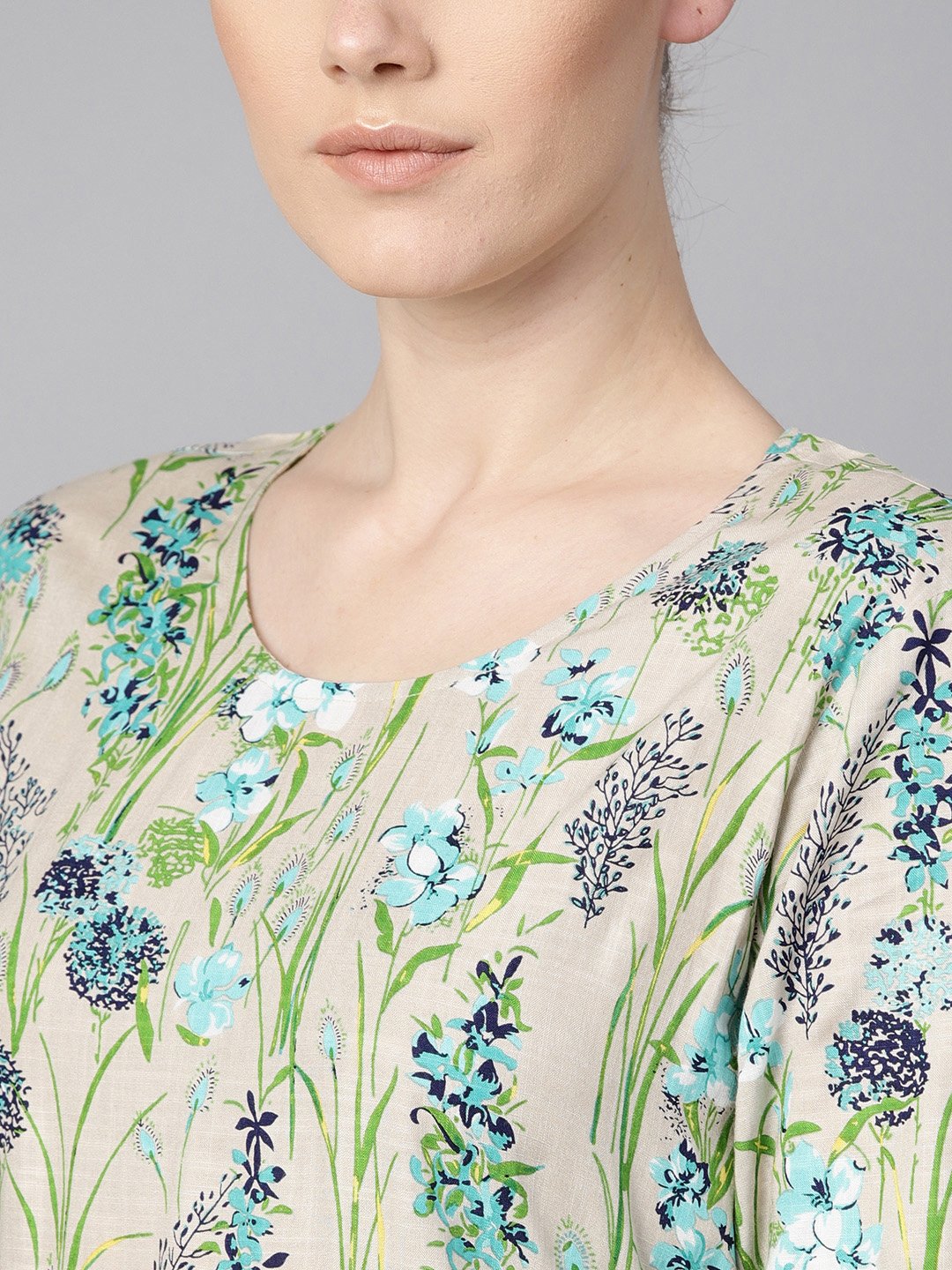 Floral Print Dress With Gathers In Centre With A Belt At The Back | LASVINI - Redefining Indian Fashion with Elegance