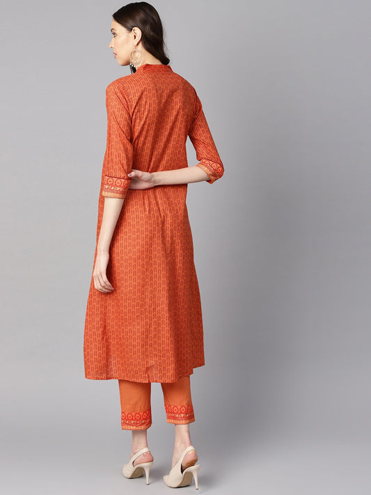 A Line Pleated Kurta With Border Detailing On The Sleeves With Straight Solid Pants | LASVINI - Redefining Indian Fashion with Elegance