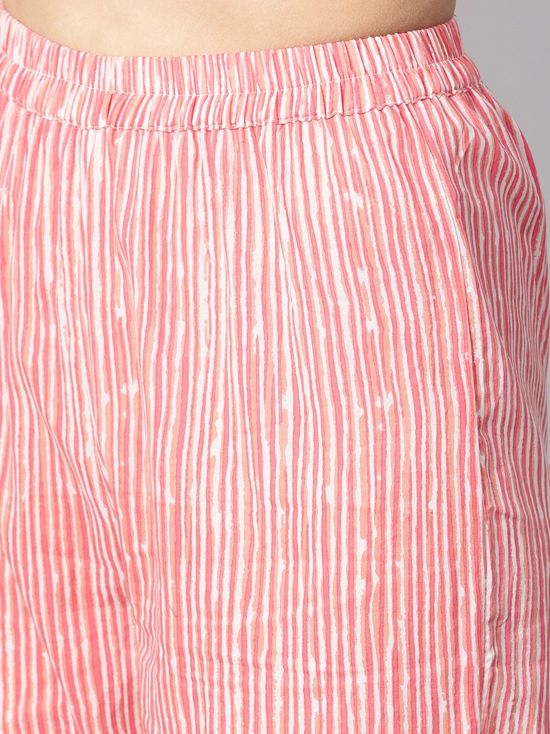 Off-White Floral Printed Straight Kurta With Stripped Yoke And Cigratte Pants. | LASVINI - Redefining Indian Fashion with Elegance