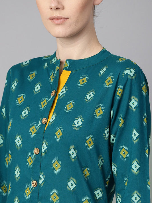 Women Teal Printed Straight Kurta | LASVINI - Redefining Indian Fashion with Elegance