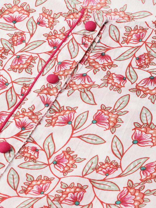 Women White & Pink Floral Printed Maxi Dress | LASVINI - Redefining Indian Fashion with Elegance