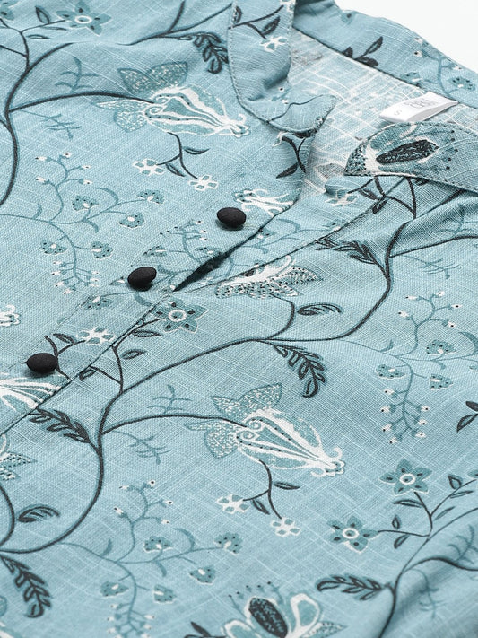 Women Straight Grey & Black Printed Kurta & Palazzo Set | LASVINI - Redefining Indian Fashion with Elegance