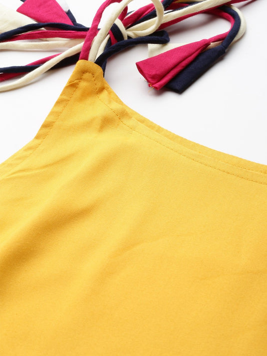 Women Mustard Sleeveless Straight Kurta Trouser Dupatta Set | LASVINI - Redefining Indian Fashion with Elegance