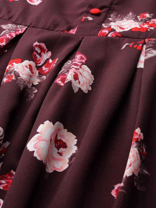 Women Burgundy Three-Quarter Sleeves Flared Kurta Palazzo Set | LASVINI - Redefining Indian Fashion with Elegance