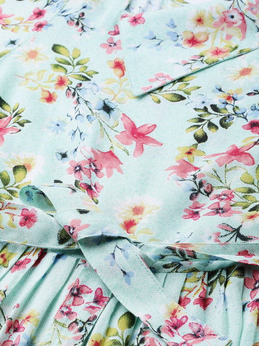 Women Blue Floral Printed Square Neck Viscose Rayon Fit And Flare Dress | LASVINI - Redefining Indian Fashion with Elegance