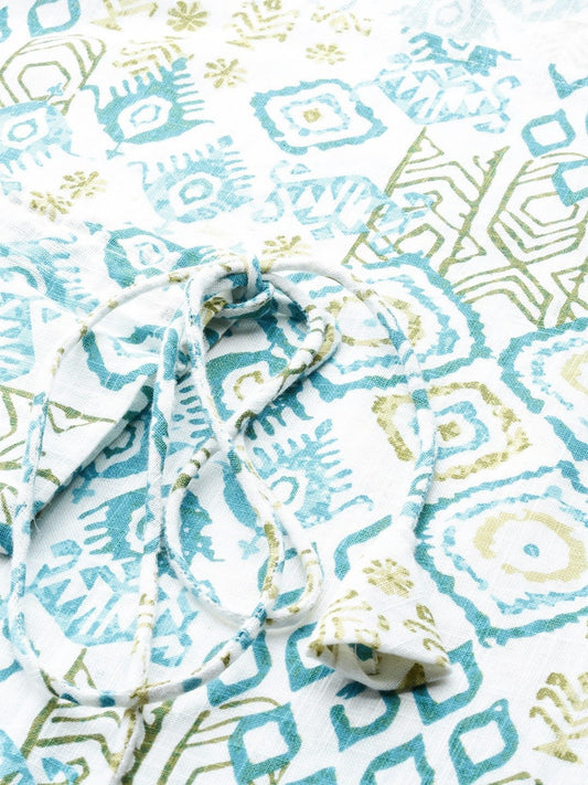 Women White Calf Length Long Sleeves A-Line Quirky Printed Cotton Kurta | LASVINI - Redefining Indian Fashion with Elegance