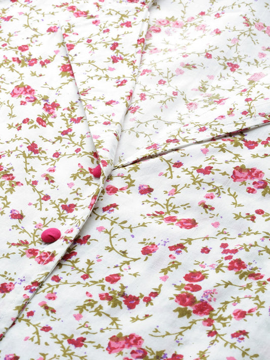 Women White Floral Printed Night Suit | LASVINI - Redefining Indian Fashion with Elegance