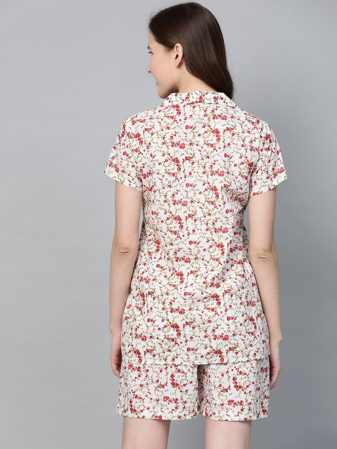 Women White Floral Printed Night Suit | LASVINI - Redefining Indian Fashion with Elegance