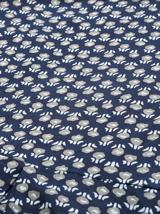 Women Black Calf Length Short Sleeves Straight Floral Printed Cotton Kurta | LASVINI - Redefining Indian Fashion with Elegance