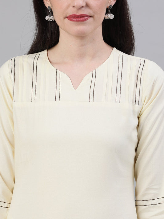 Women Cream Three-Quarter Sleeves Straight Kurta Palazzo With Dupatta | LASVINI - Redefining Indian Fashion with Elegance