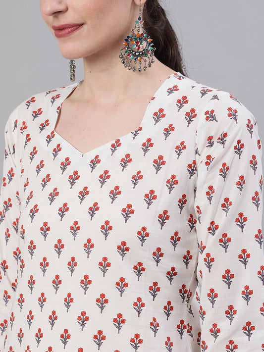 Women White Three-Quarter Sleeves Straight Kurta And Wide Leg Palazzo Set | LASVINI - Redefining Indian Fashion with Elegance