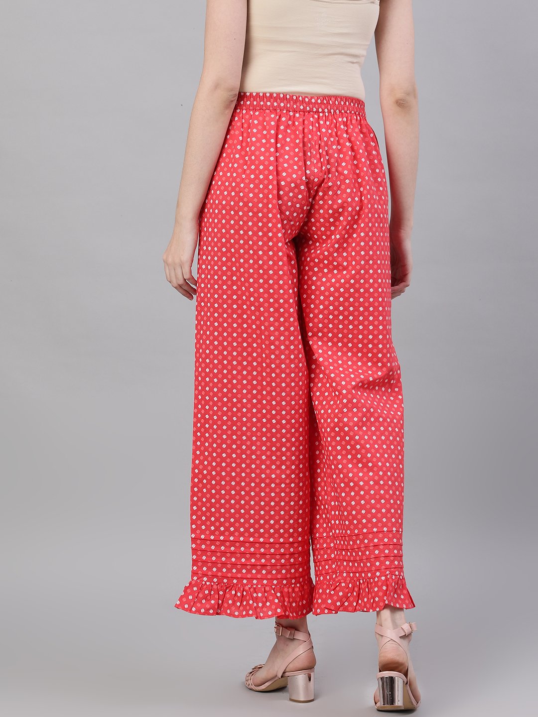 Women Dusky Pink Polkadot Print Trouser | LASVINI - Redefining Indian Fashion with Elegance