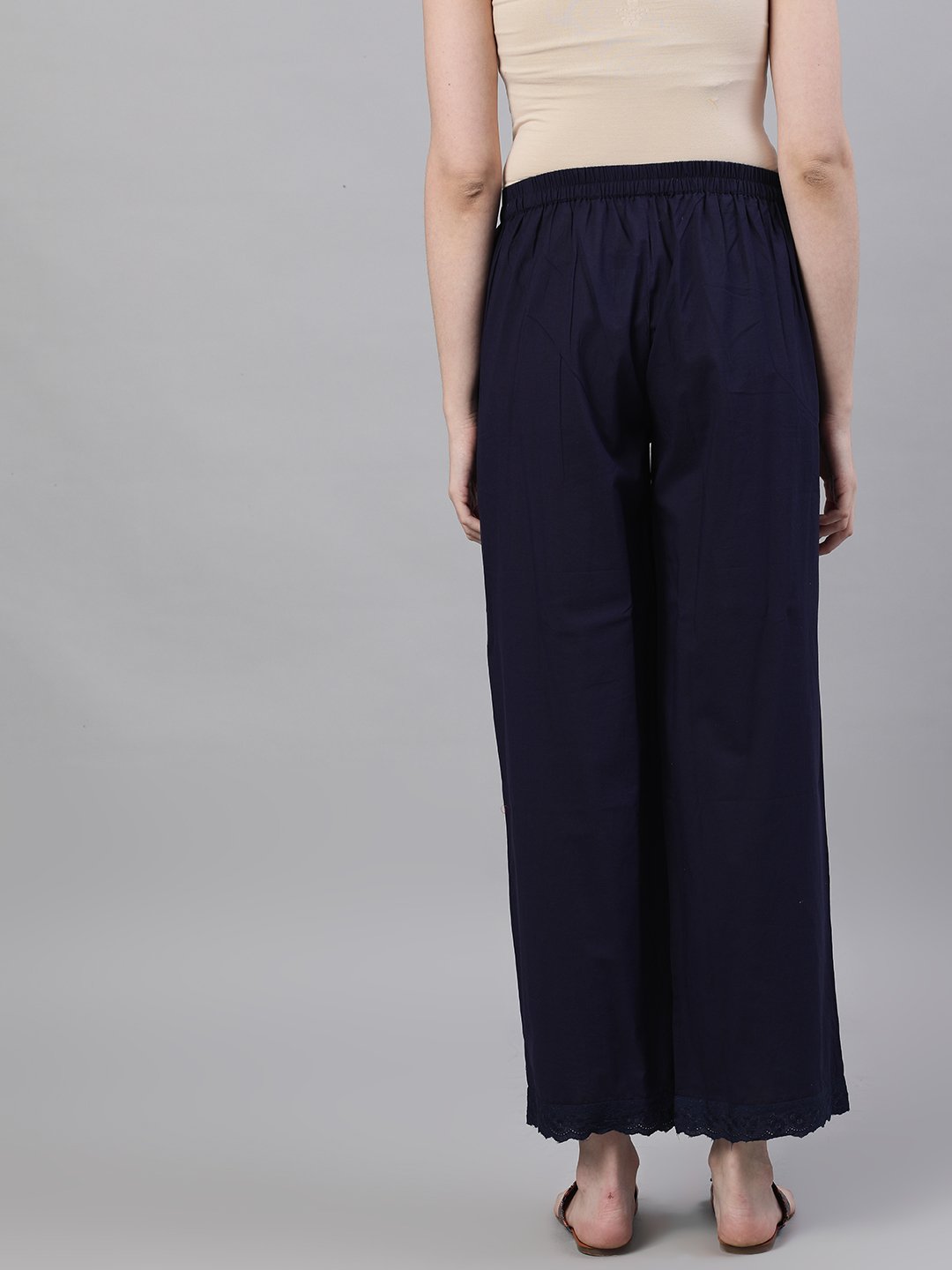 Women Navy Blue Trouser With Lace Detailing | LASVINI - Redefining Indian Fashion with Elegance