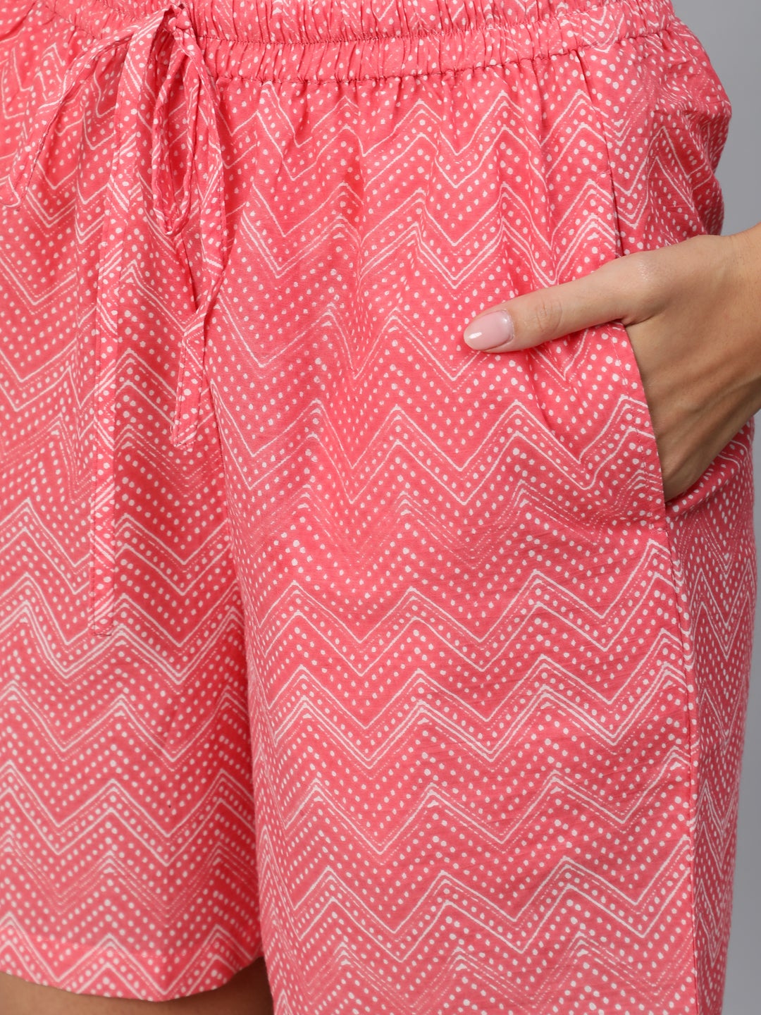 Women Pink Zig-Zac Printed Night Suit | LASVINI - Redefining Indian Fashion with Elegance