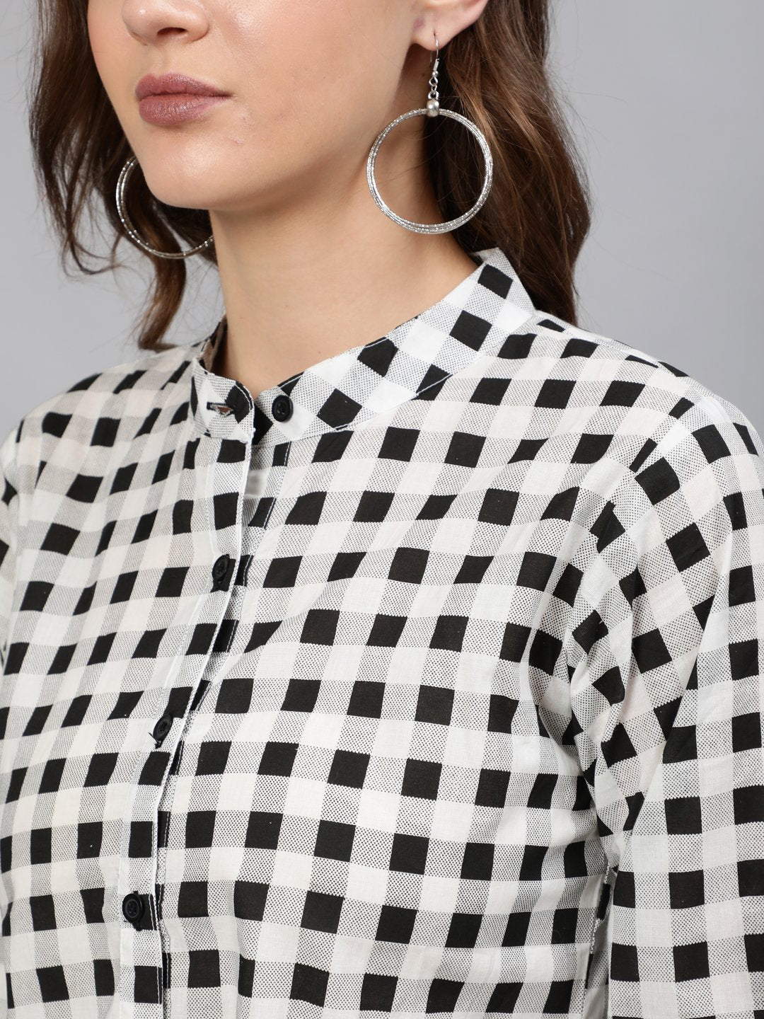 Women Black & White Checked Printed Top | LASVINI - Redefining Indian Fashion with Elegance
