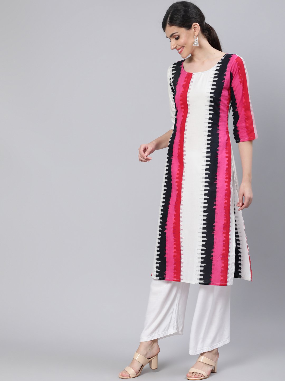 Women Multi Straight Kurta With Three Quarter Sleeves | LASVINI - Redefining Indian Fashion with Elegance