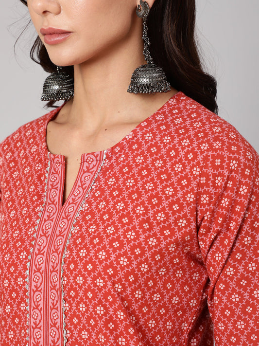 Women Rust Ethnic Printed Straight Kurta With Three Quarter Sleeves | LASVINI - Redefining Indian Fashion with Elegance
