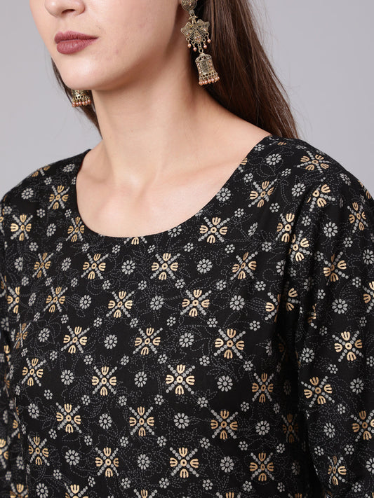 Women Black Printed Ethnic Dress With Gotta Details | LASVINI - Redefining Indian Fashion with Elegance