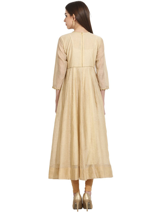Beige 3/4Th Sleeve Khadi Anarkali Kurta | LASVINI - Redefining Indian Fashion with Elegance