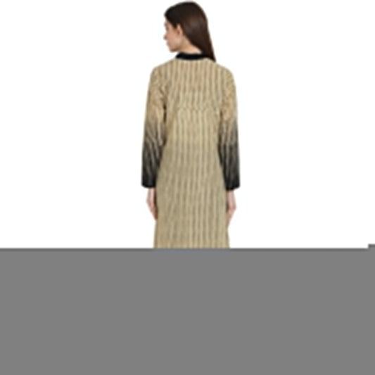 Beige & Black Printed Full Sleeve Ankle Length Cotton Kurta | LASVINI - Redefining Indian Fashion with Elegance