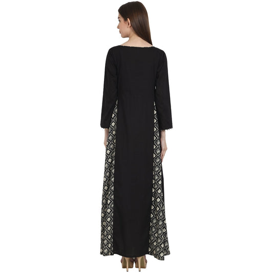 Black Full Sleeve Cotton Floor Length A-Line Kurta | LASVINI - Redefining Indian Fashion with Elegance