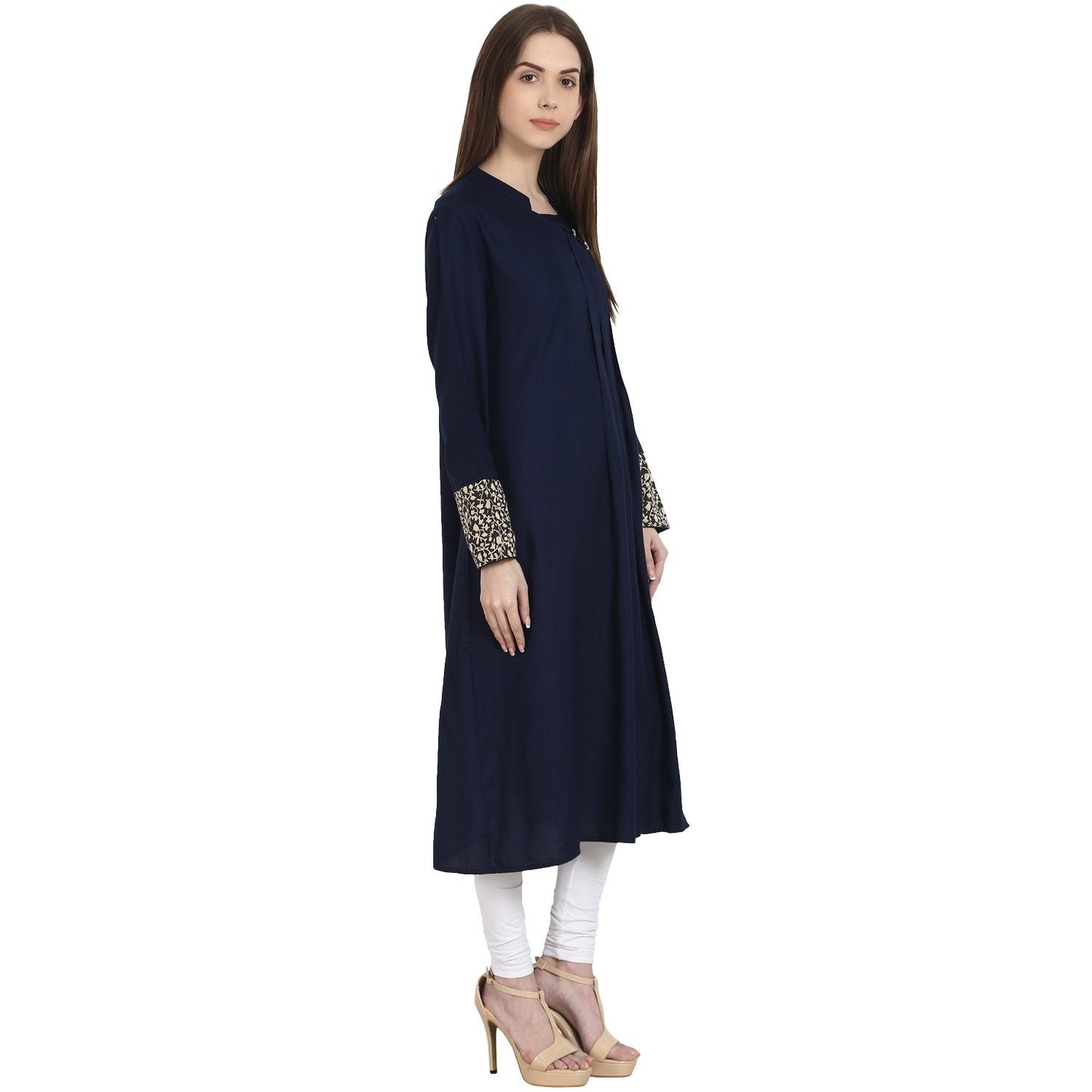 Blue Full Sleeve Cotton A-Line Kurta | LASVINI - Redefining Indian Fashion with Elegance