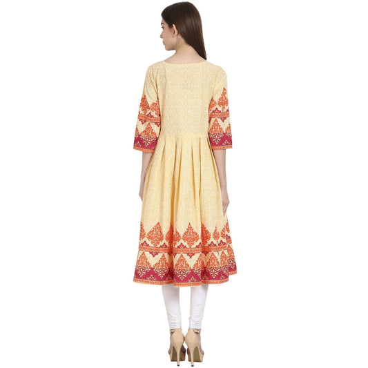 Peack Printed 3/4 Sleeve Cotton Anarkali Kurta | LASVINI - Redefining Indian Fashion with Elegance