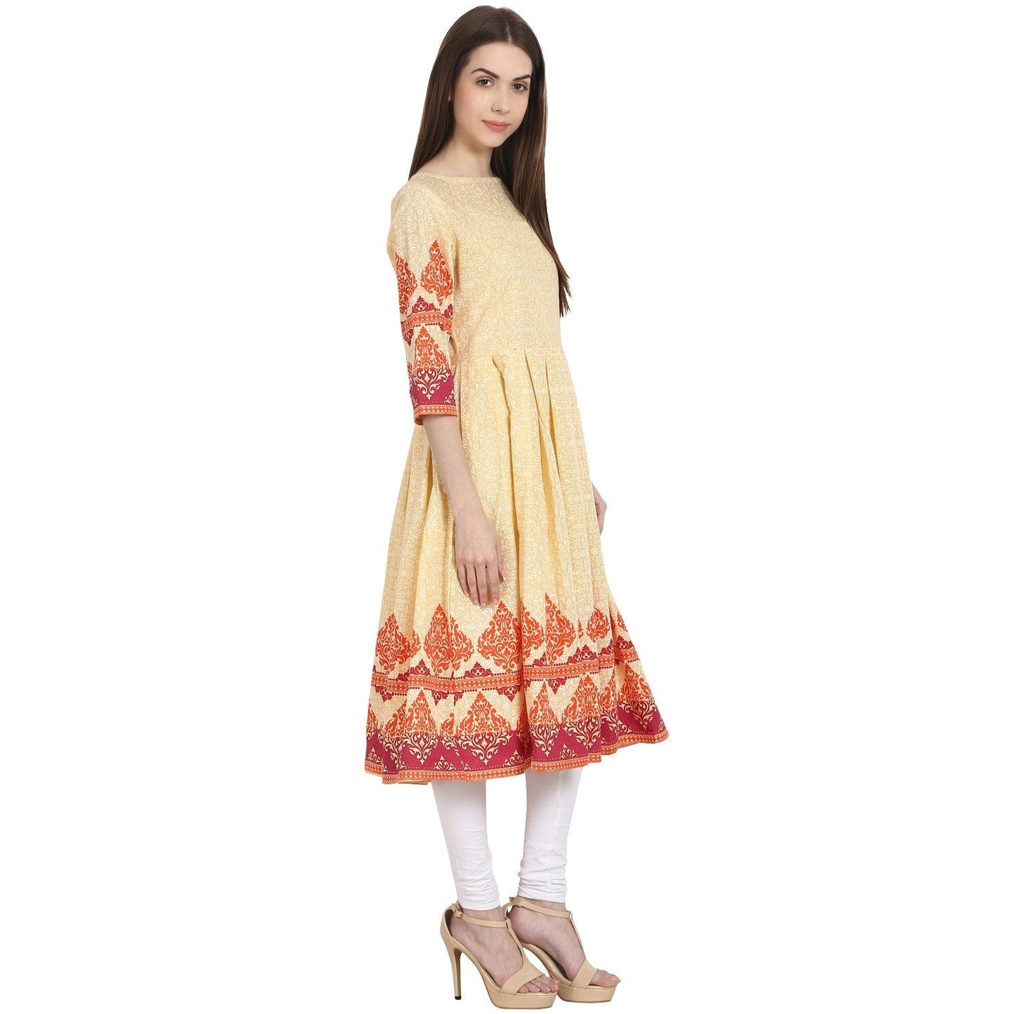 Peack Printed 3/4 Sleeve Cotton Anarkali Kurta | LASVINI - Redefining Indian Fashion with Elegance