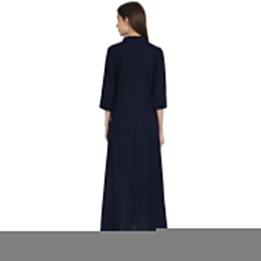 Navy Blue 3/4 Sleeve Front Open Cotton Slub A-Line Kurta | LASVINI - Redefining Indian Fashion with Elegance
