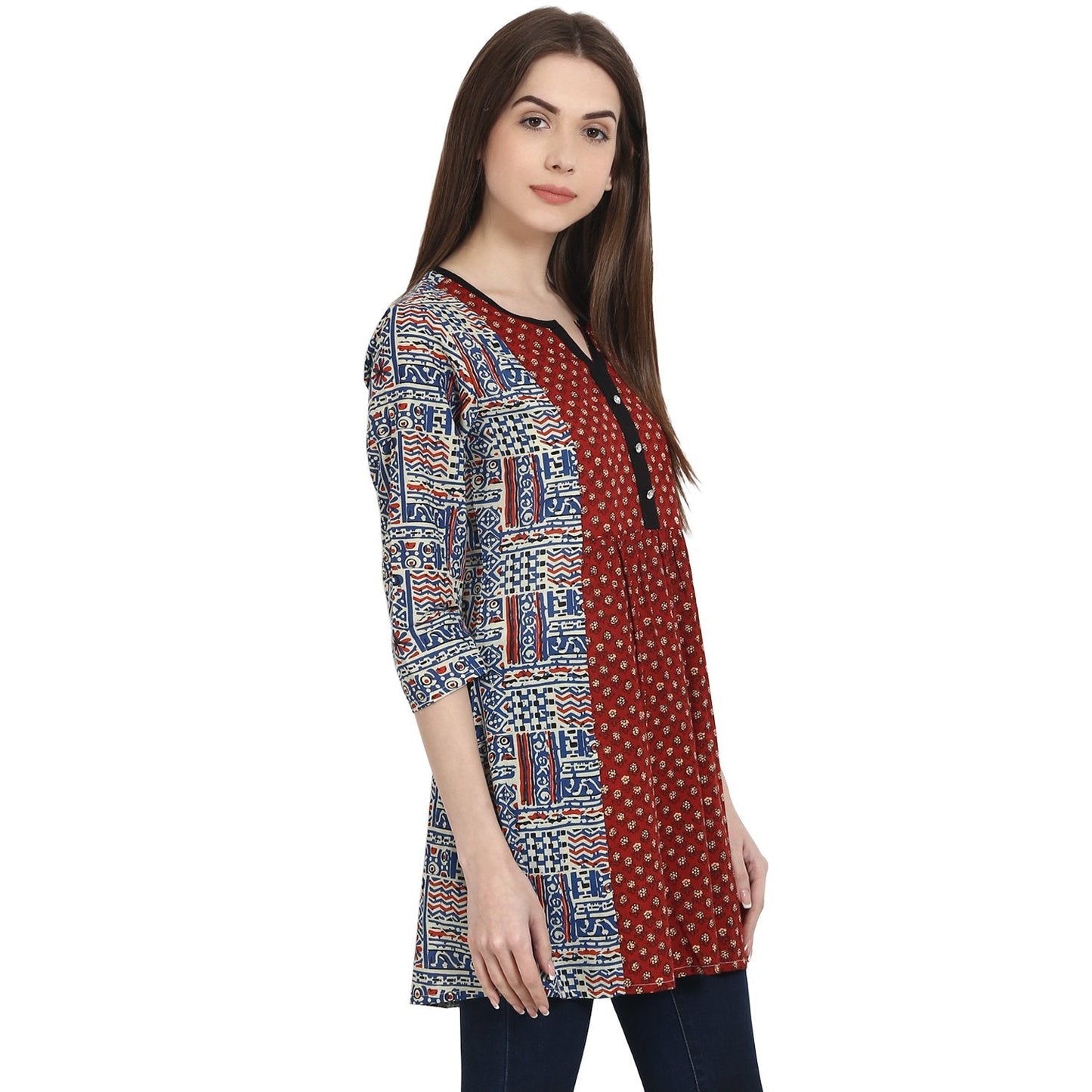Multi Printed 3/4 Sleeve Cotton A-Line Tunics | LASVINI - Redefining Indian Fashion with Elegance