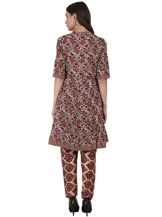 Grey Printed Half Sleeve Cotton Kurta | LASVINI - Redefining Indian Fashion with Elegance