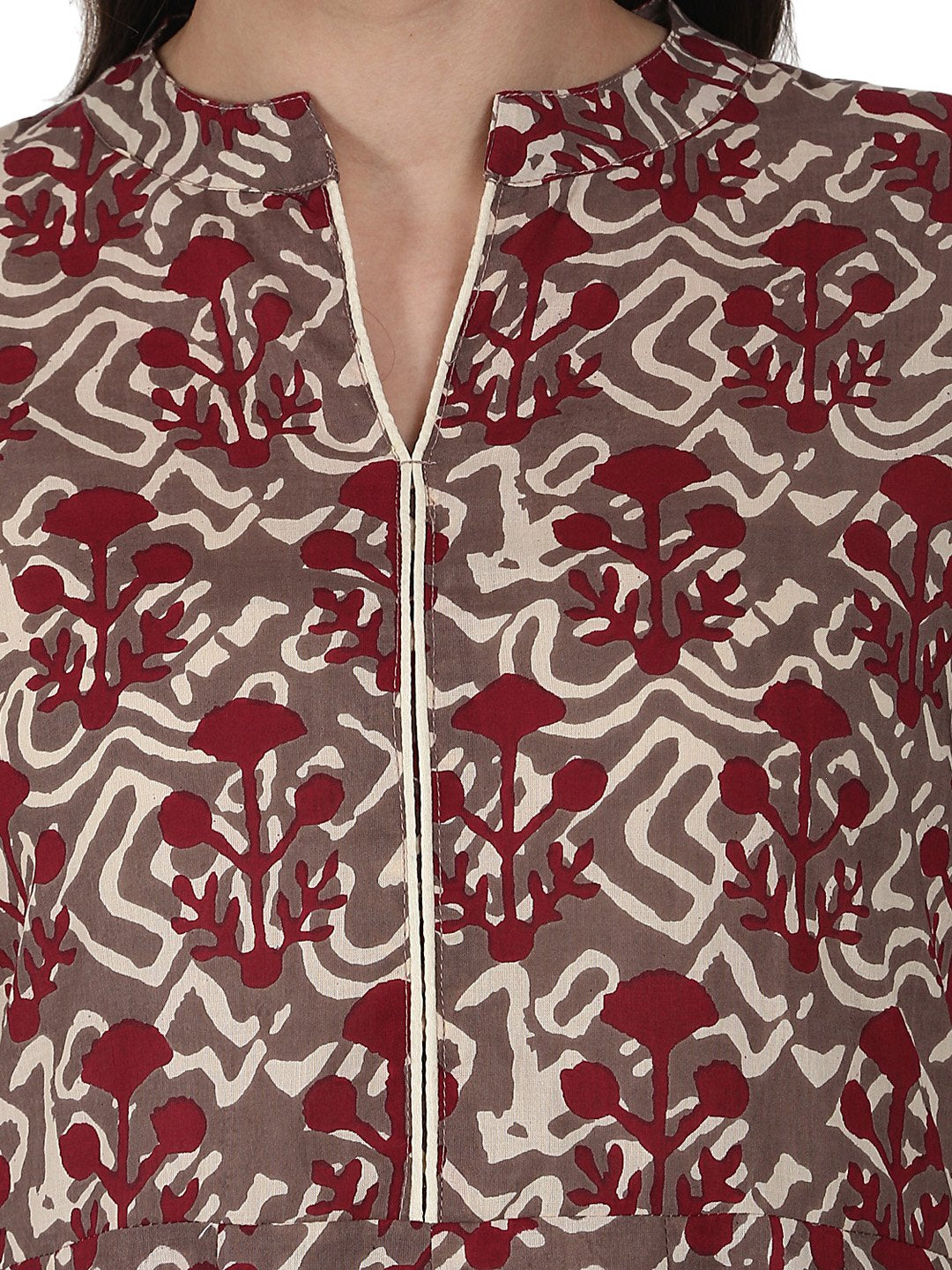 Grey Printed Half Sleeve Cotton Kurta | LASVINI - Redefining Indian Fashion with Elegance