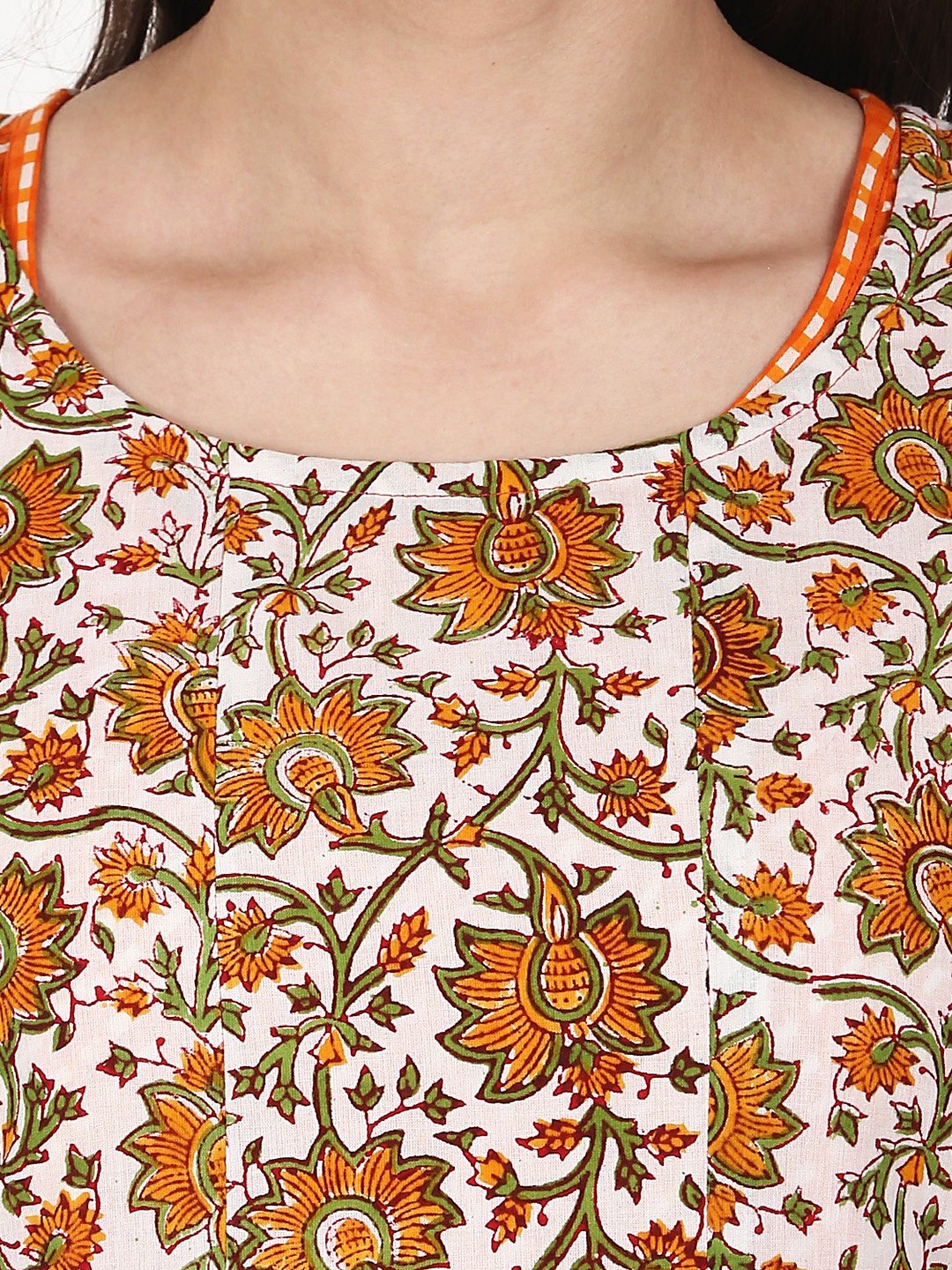 Women Yellow Printed 3/4 Sleeve Double Layer Cotton Anarkali Kurta | LASVINI - Redefining Indian Fashion with Elegance