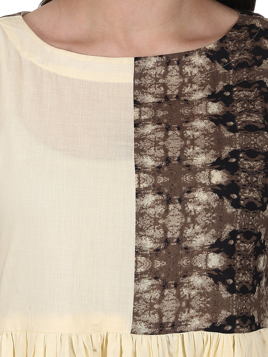 Cream Color Short Sleeve Cotton Anarkali Kurta | LASVINI - Redefining Indian Fashion with Elegance