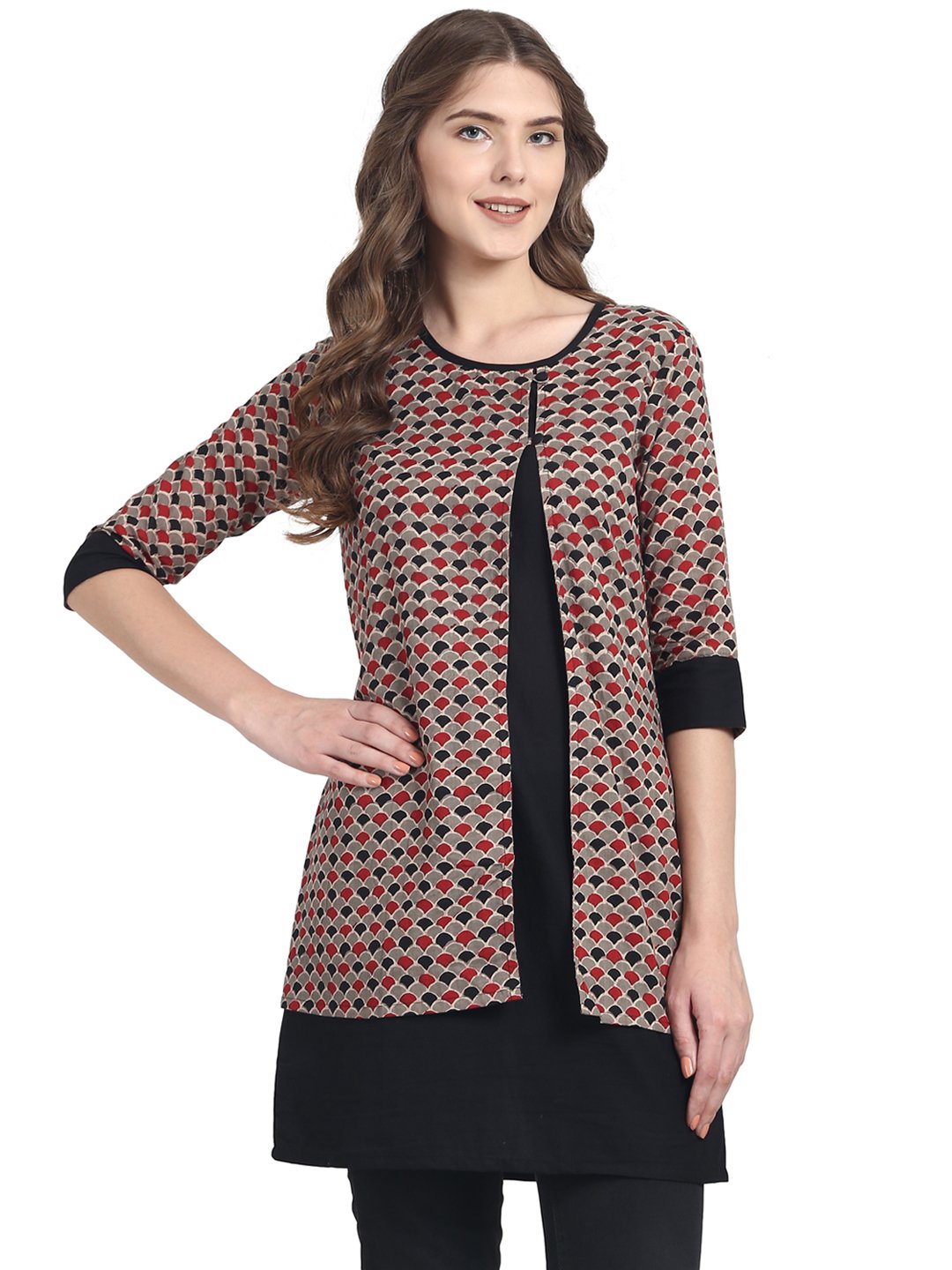 Black 3/4Th Sleeve Cotton Double Layer Tunic | LASVINI - Redefining Indian Fashion with Elegance