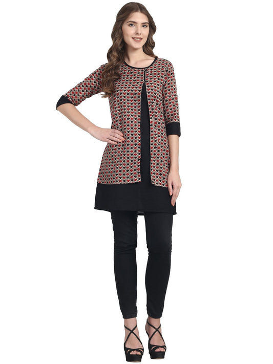 Black 3/4Th Sleeve Cotton Double Layer Tunic | LASVINI - Redefining Indian Fashion with Elegance