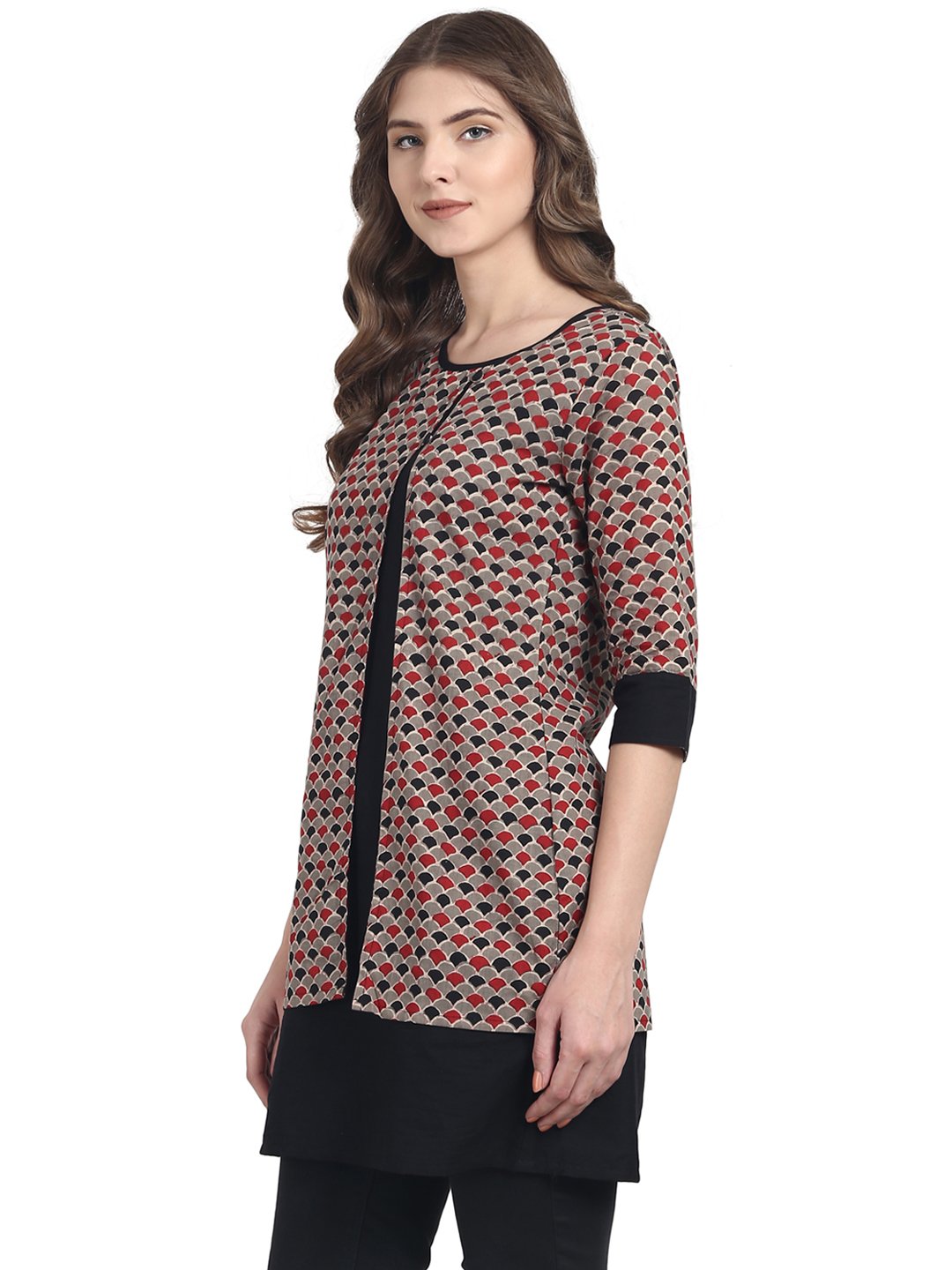 Black 3/4Th Sleeve Cotton Double Layer Tunic | LASVINI - Redefining Indian Fashion with Elegance
